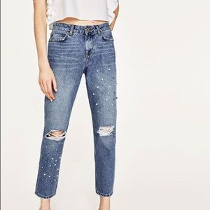Zara Straight Leg Embossed Jeans